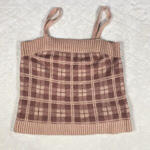 525 America Plaid Pink Sweater Tank Top Junior's Sz Sm Preppy Casual School Girl